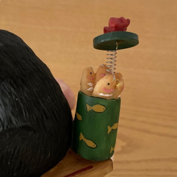 Vtg O’Well Bear Riding Sled w Barrel Fish Christmas Santa Hat Lodge Cabin Decor - Picture 6 of 10